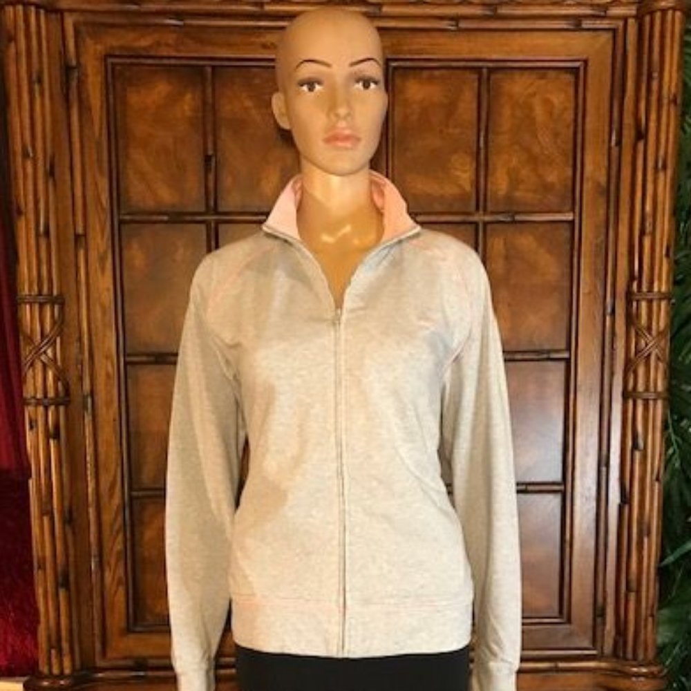 Reebok Blush/Light Heather Grey Cotton Full Zip Contrast Piping